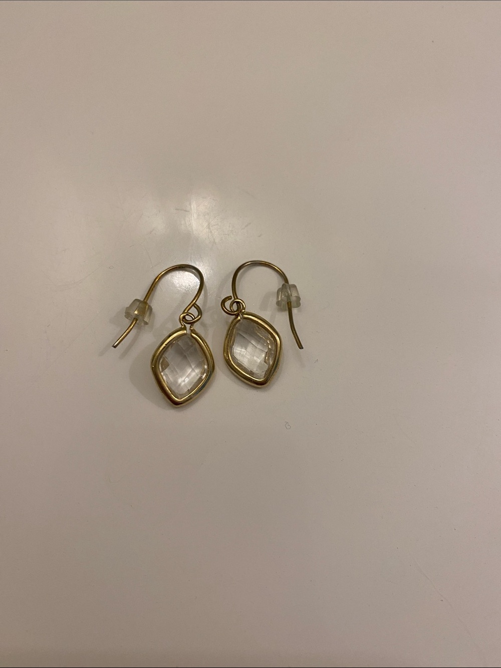 Gold Drop Earrings with Clear Faceted Stones